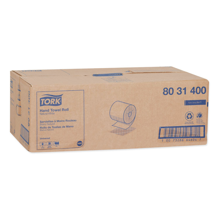 SCA TISSUE Tork® 8031400 Universal Hand Towel Roll, Notched, 1-Ply, 8" x 800 ft, Natural White, 6 Rolls/Carton