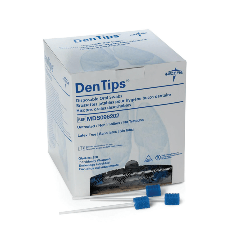 MEDLINE INDUSTRIES, INC. MDS096202 Medline DenTips Oral Swabsticks, Untreated, Blue, 250 Swabsticks Per Box, Case Of 2 Boxes