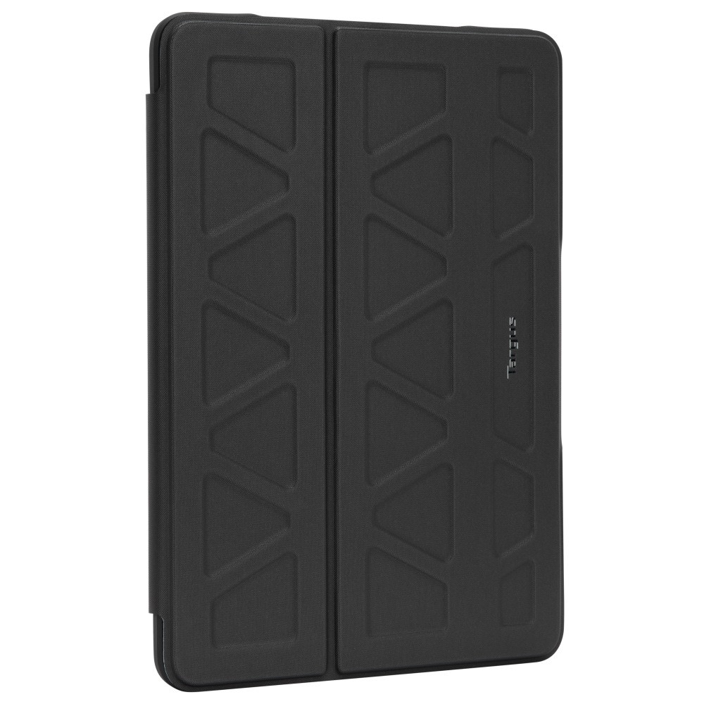 Protect your iPad with this sturdy Pro-Tek case. The case has reinforced corners with precision cutouts so you can still access all the functions of the tablet.  Compatible with your 7th Gen 10.2in iPad or your 10.5in iPad Air or iPad Pro.  Precision cutouts allow access to all controls, ports and camera lenses.  Design provides infinite viewing angles and a comfortable typing position.  Audio scoops direct sound from the tablet towards you.  Military grade drop protection up to 4ft keeps your tablet safe from impact.  Multi-generation tray is flexible with reinforced corners and bezel protection.  Sleep and wake function allows for convenient use.  Magnetic tab closure securely wraps around your tablet.  Case features an integrated Apple Pencil or stylus holder for easy access.  Backed by the manufacturers lifetime warranty.  Black color blends in with most decor.