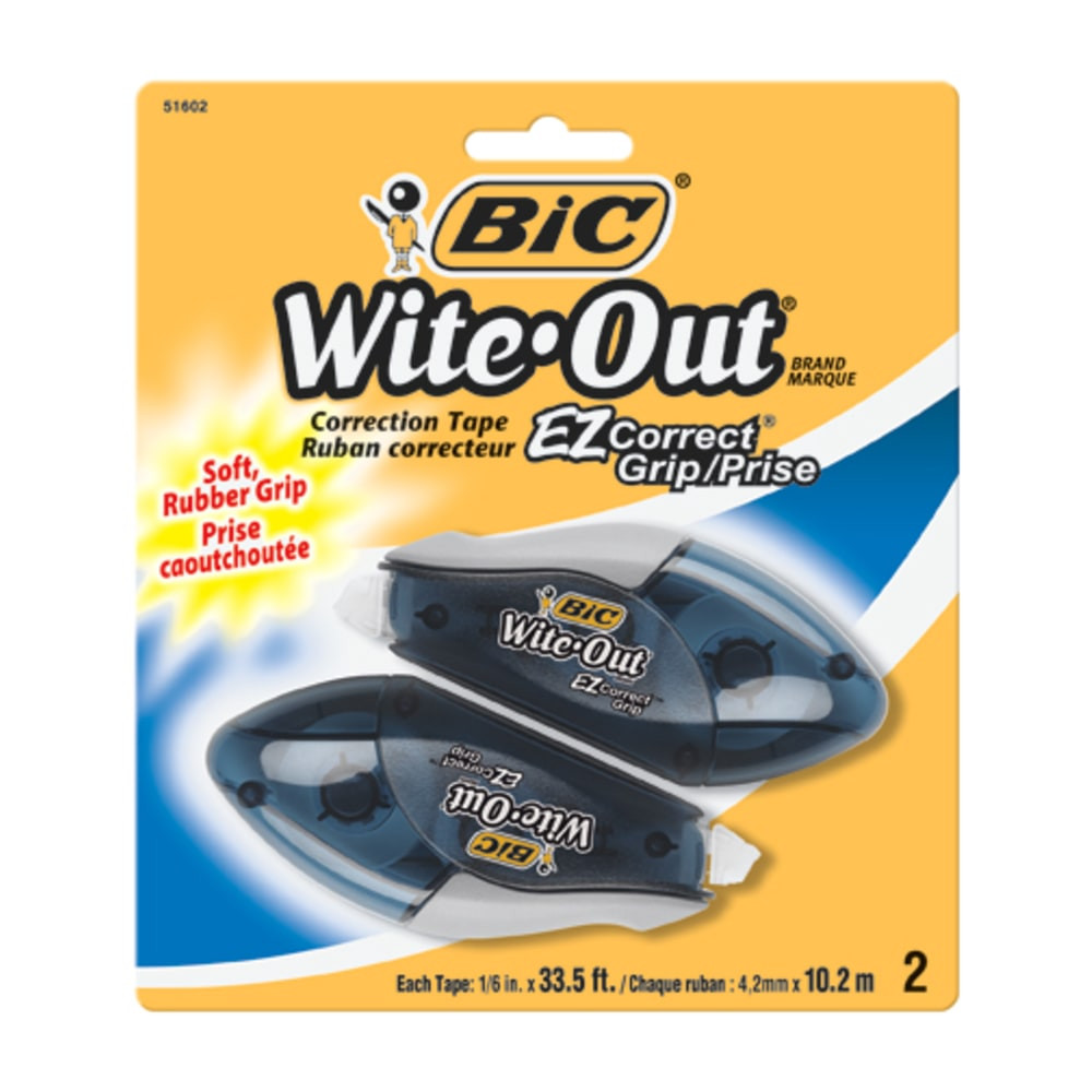 BIC CORP WOECGP21 BIC Wite-Out EZ CORRECT Grip Correction Tape - 33.50 ft Tape Length - 1 Line(s) - White Tape - Rubber Grip - White - 2 / Pack