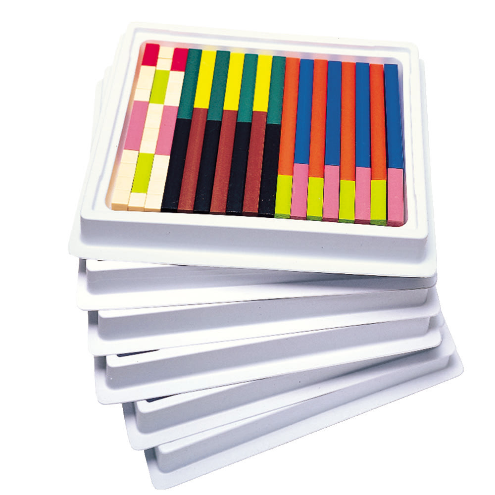 Introduce little learners to concrete and abstract math concepts with these pieces. The plastic rods feature different lengths that can be assigned unique values.  Includes 6 sets with 64 rods each, 6 trays with lids and a teachers guide. Ideal for use with 12 to 18 students.  Helps students understand counting, addition, subtraction, fractions, geometry, measurements and more.  Plastic rods withstand frequent use. Different lengths allow you to assign unique values for custom classroom activities.  For students in preschool to grade 9.