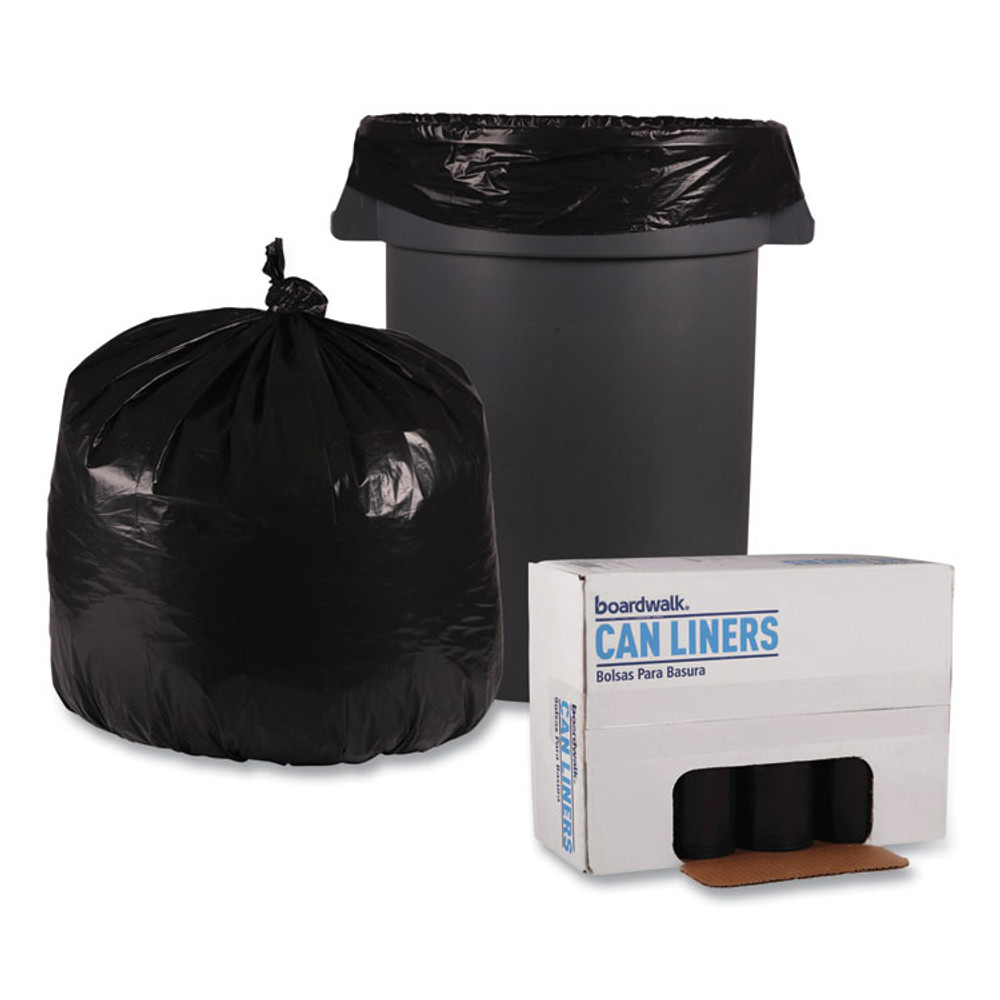 BOARDWALK 516 Recycled Low-Density Polyethylene Can Liners, 33 gal, 1.2 mil, 33" x 39", Black, Perforated, 10 Bags/Roll, 10 Rolls/Carton