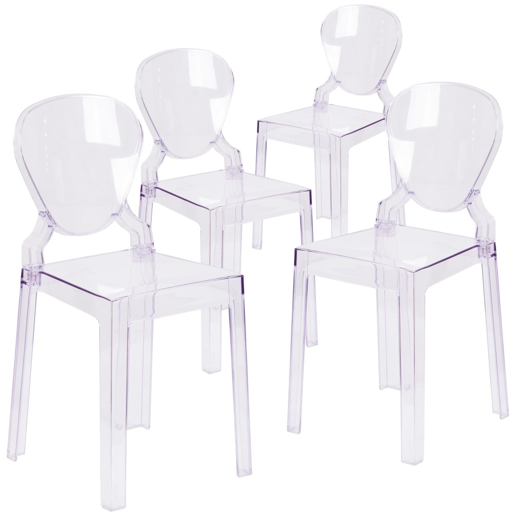 FLASH FURNITURE 4OWTEARBACK18  Ghost Chairs With Tear Backs, Transparent Crystal, Pack Of 4 Chairs