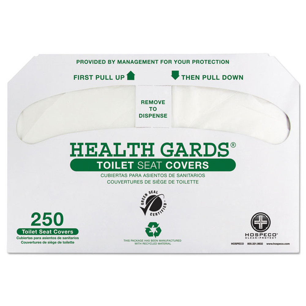 HOSPECO GREEN-1000 Health Gards Green Seal Recycled Toilet Seat Covers, 14.25 x 16.75, White, 250/Pack, 4 Packs/Carton