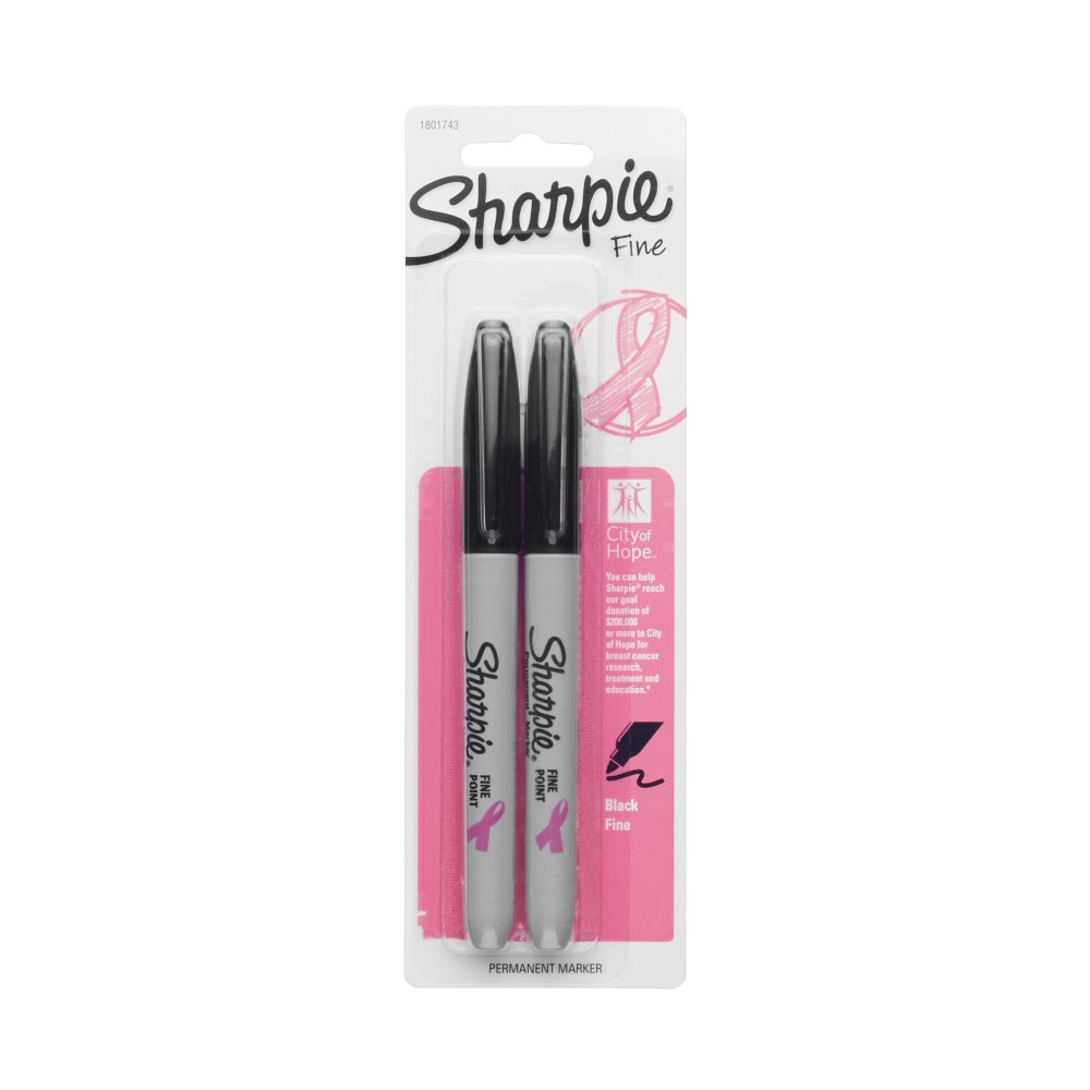 SANFORD LP 1801743 Sharpie Permanent Fine-Point Markers, Black/Pink Ribbon, Pack Of 2 Markers