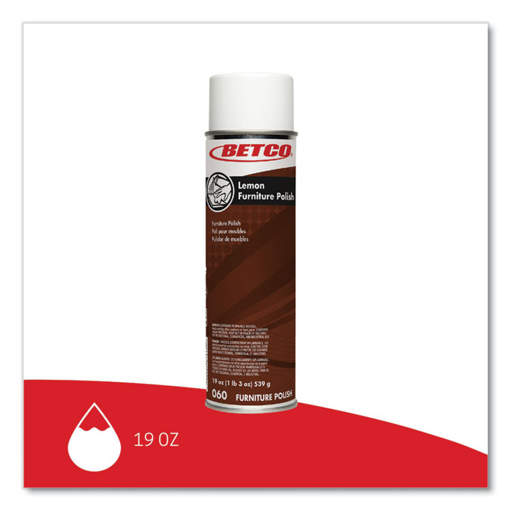 BETCO CORPORATION 602300 Lemon Furniture Polish, Lemon Scent, 19 oz Aerosol Can, 12/Carton