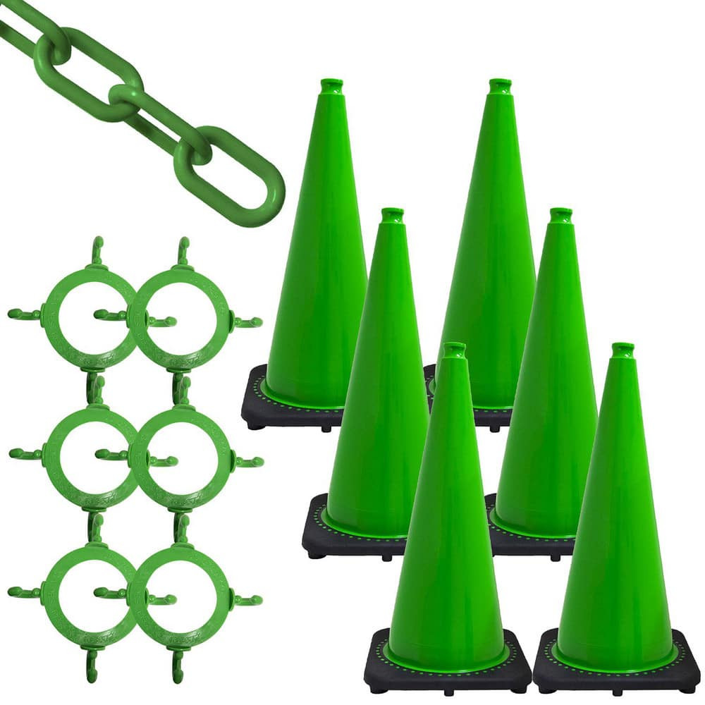 Mr. Chain 93204-6 Traffic Cone & Chain Kit: Plastic, Safety Green, 50' Long, 2" Wide