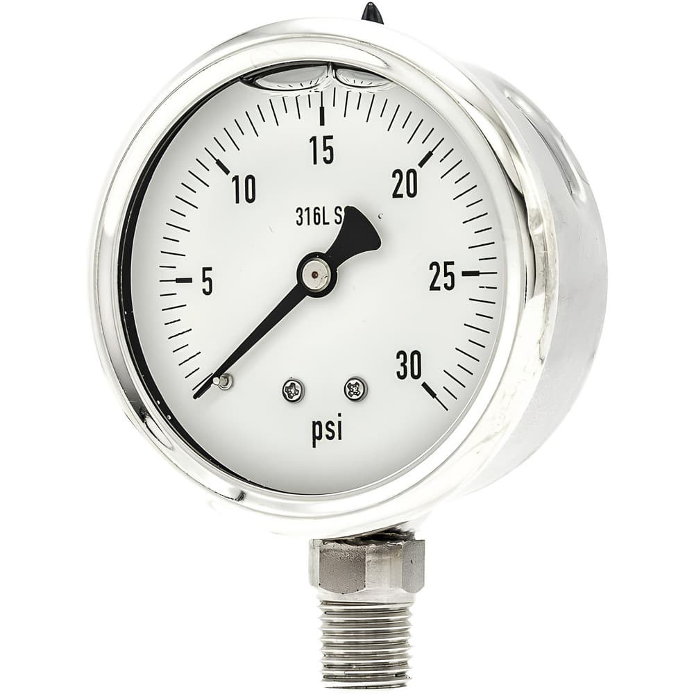 PIC Gauges PRO-301L-254C Pressure Gauges; Gauge Type: Industrial Pressure Gauges ; Scale Type: Single ; Accuracy (%): 2-1-2% ; Dial Type: Analog ; Thread Type: 1/4" MNPT ; Bourdon Tube Material: 316 Stainless Steel