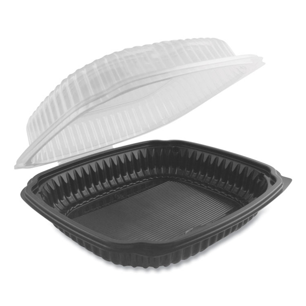 ANCHOR PACKAGING 4699911 Culinary Lites Microwavable Container, 39 oz, 9 x 9 x 3.01, Clear/Black, Plastic, 100/Carton