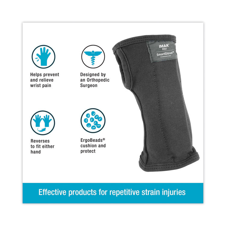 BROWNMED IMAK® RSI A20126 SmartGlove Flexible Wrist Support Splint, Medium, Fits Hands Up to 3.75" Wide, Black