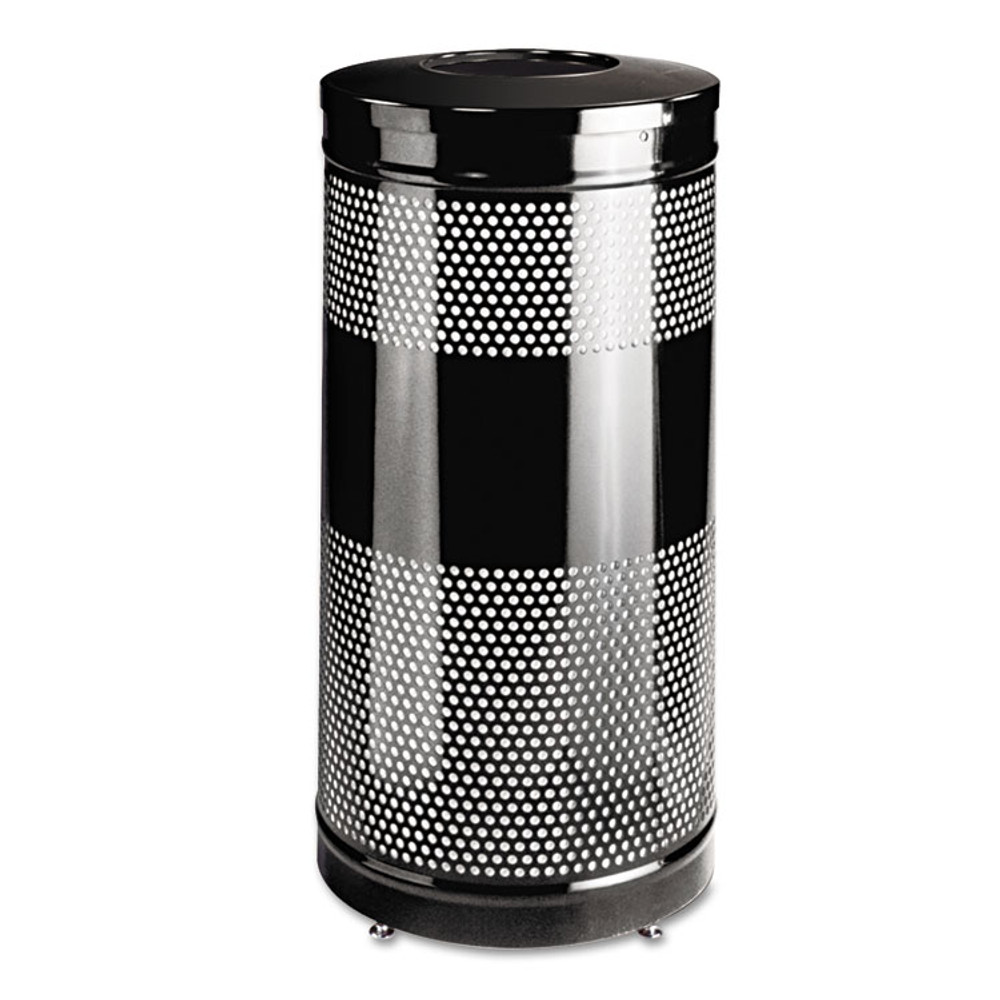 RUBBERMAID COMMERCIAL PROD. S3ETBK Classics Perforated Open Top Receptacle, 25 gal, Steel, Black