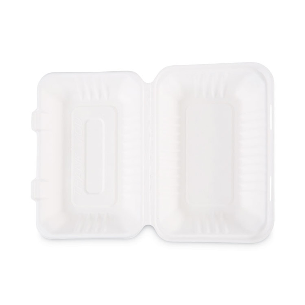 BOARDWALK HINGEWFHG1C9 Bagasse Food Containers, Hinged-Lid, 1-Compartment 9 x 6 x 3.19, White, Sugarcane, 125/Sleeve, 2 Sleeves/Carton