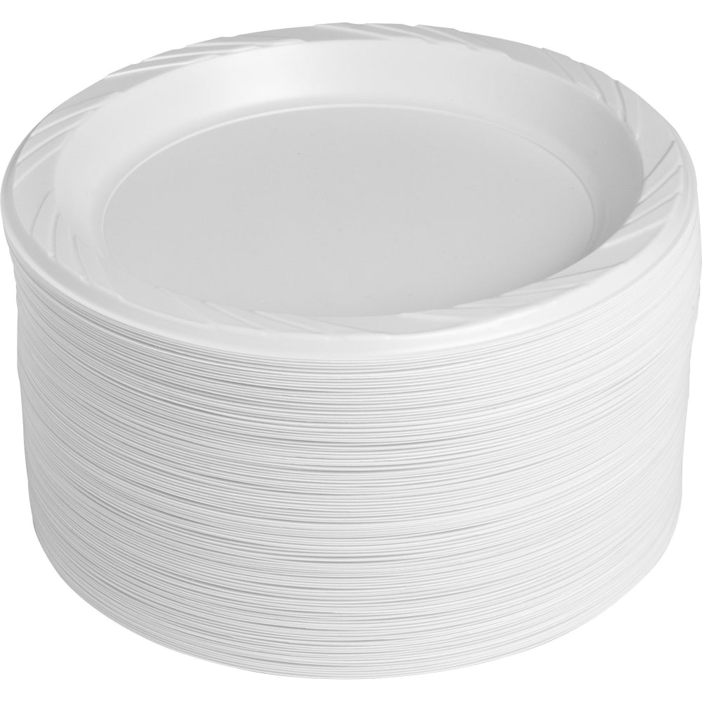 GENUINE JOE 10329  Reusable/Disposable 9in Plastic Plates, White, Pack Of 125