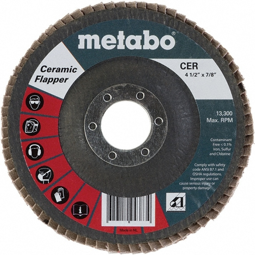 Metabo 629494000 Flap Disc: 7/8" Hole, 60 Grit, Ceramic, Type 27