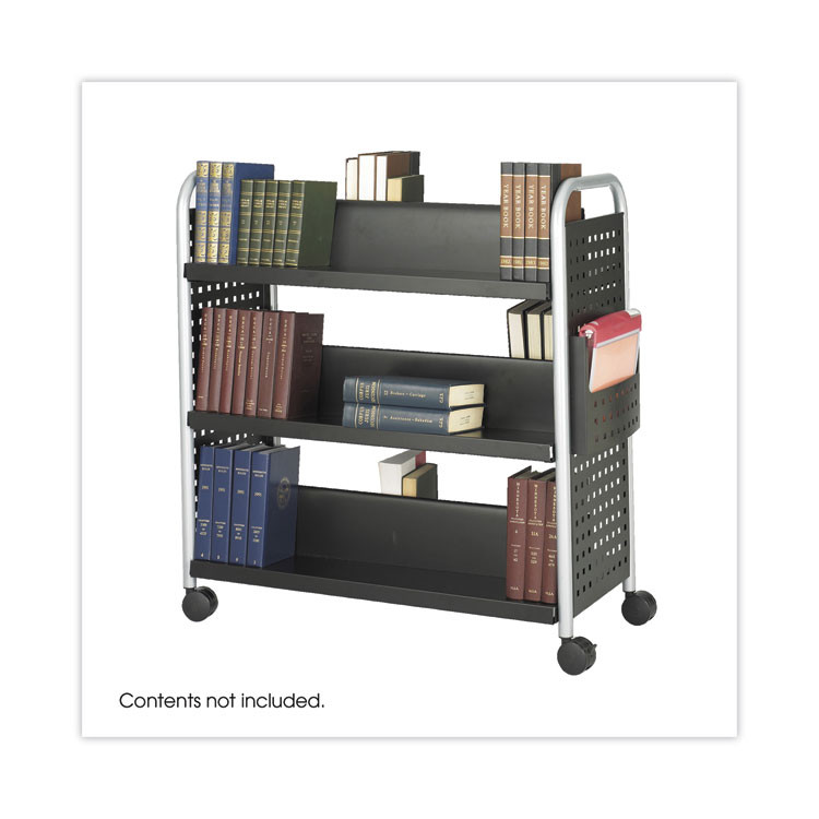 SAFCO PRODUCTS 5335BL Scoot Double-Sided Book Cart, Metal, 6 Shelves, 1 Bin, 41.25" x 17.75" x 41.25", Black