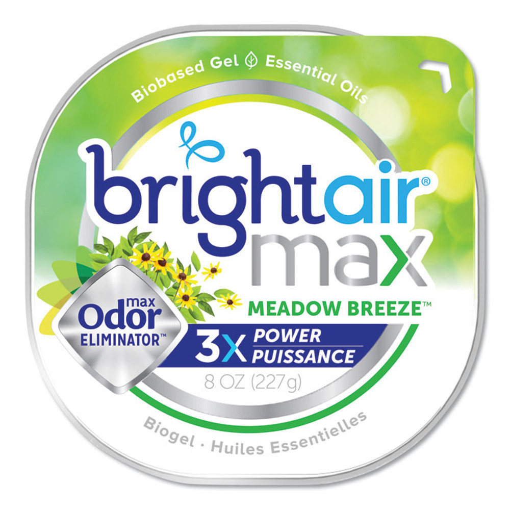 BRIGHT AIR 900438 Max Odor Eliminator Air Freshener, Meadow Breeze, 8 oz Jar, 6/Carton