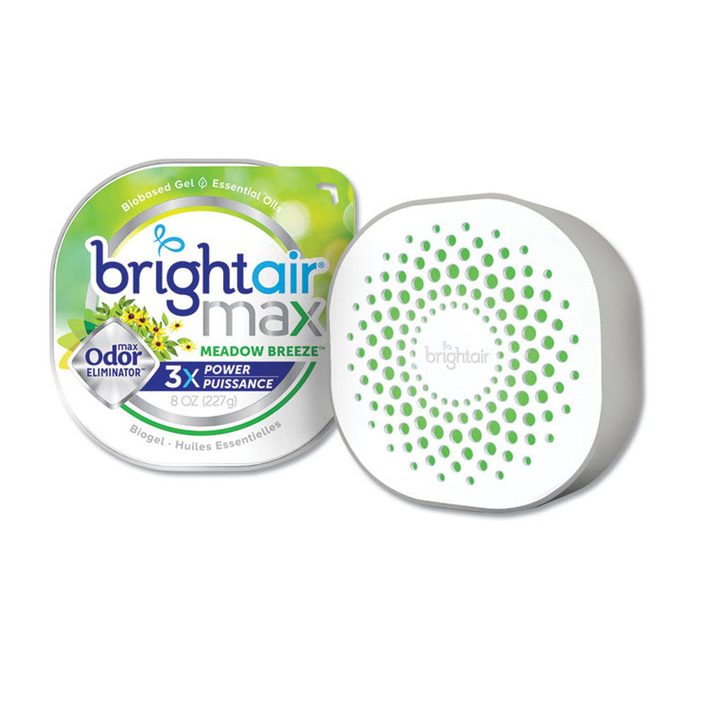 BRIGHT AIR 900438 Max Odor Eliminator Air Freshener, Meadow Breeze, 8 oz Jar, 6/Carton