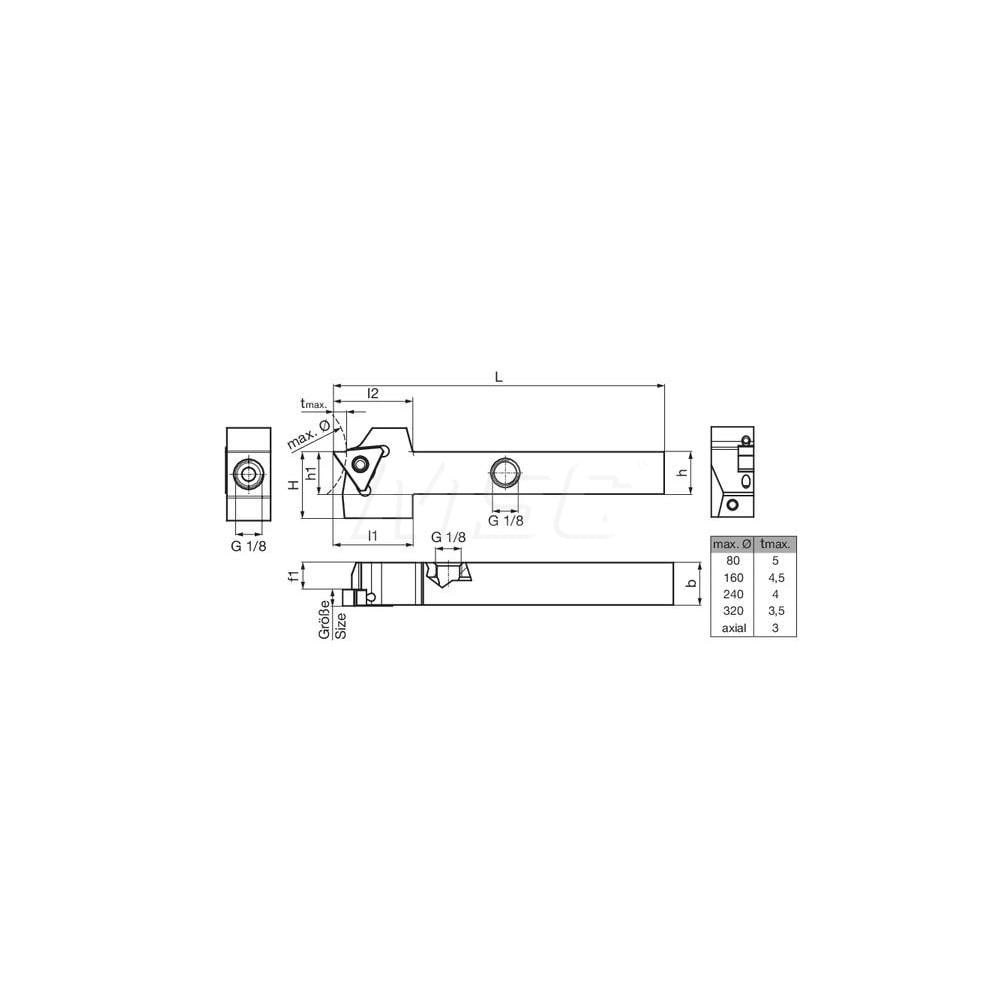 Guhring 9253530120330  GH305.0500.500.00.04.L.IK External Left Hand NonFace Grooving Radial Grooving with Thru Coolant Holder 1/2" Square Shank