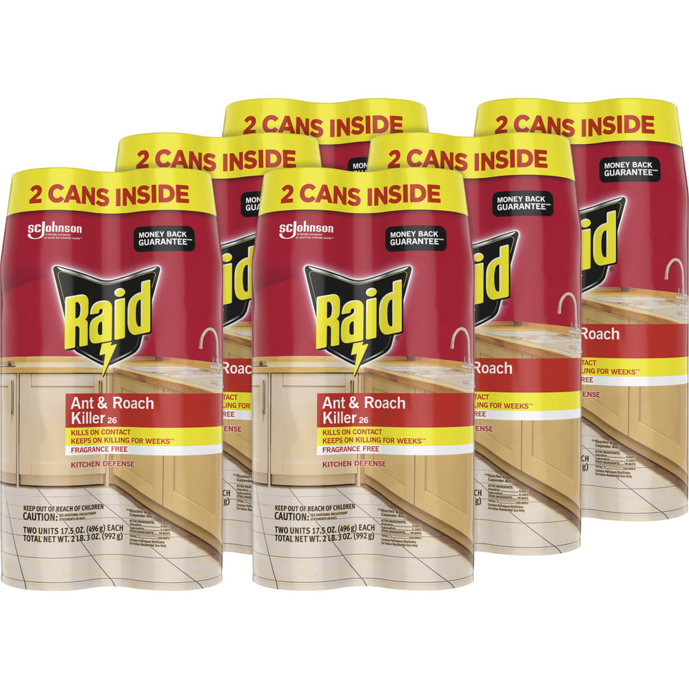 S.C. JOHNSON & SON, INC. 386225CT Raid Ant & Roach Killer Spray, 17.5 Oz, 2 Cans Per Box, Case Of 6 Boxes