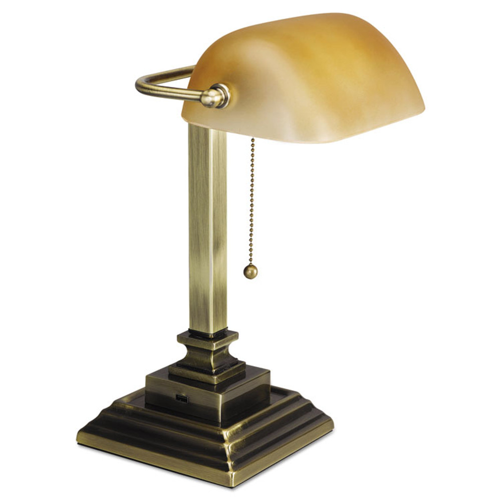 ALERA LMP517AB Traditional Banker's Lamp with USB, 10w x 10d x 15h, Antique Brass