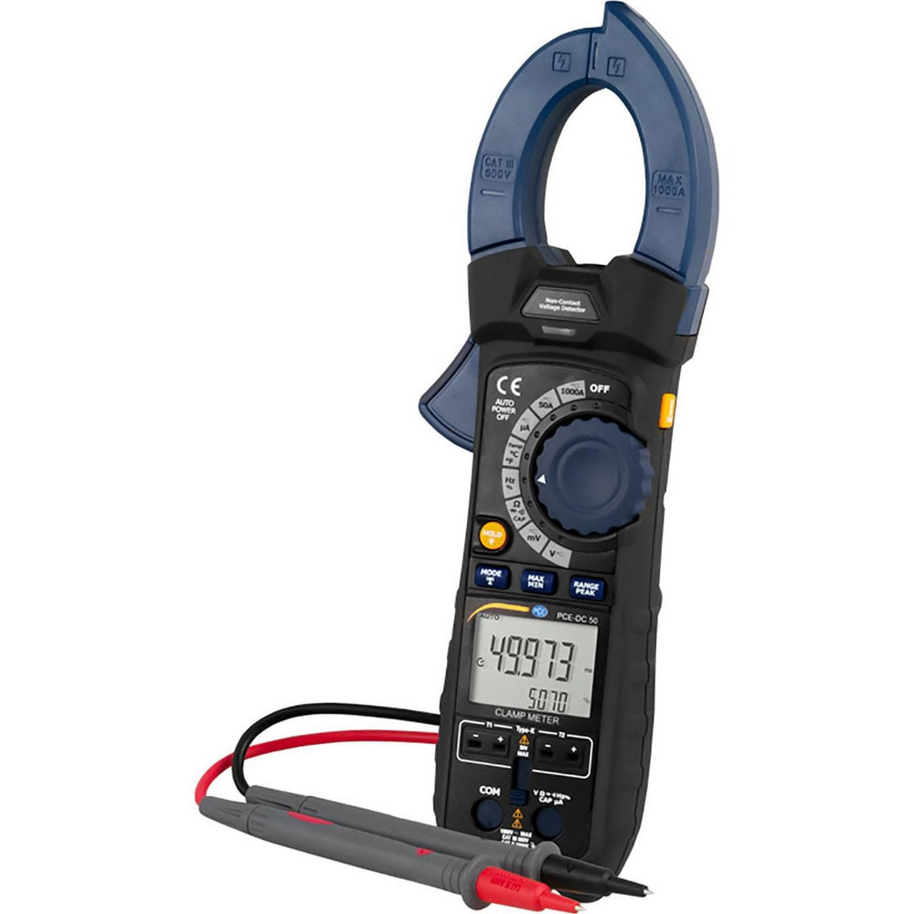 PCE Instruments PCE-DC 50 Compact Manual Ranging & Voltage Clamp Meter: CAT I CAT II & CAT III, 1.9" Jaw, C-Clamp & Curved Jaw