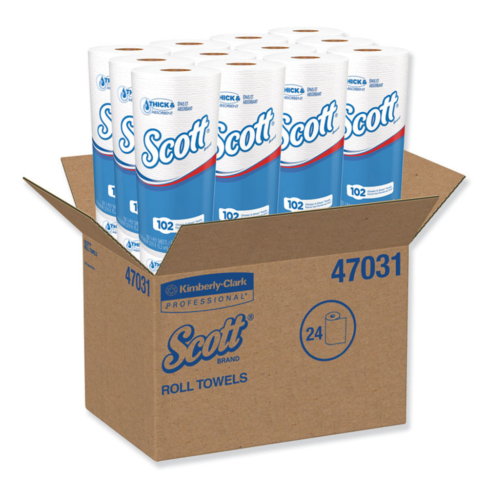 KIMBERLY CLARK Scott® 47031 Choose-A-Sheet Mega Kitchen Roll Paper Towels, 1-Ply, 4.8 x 11, White, 102/Roll, 24/Carton