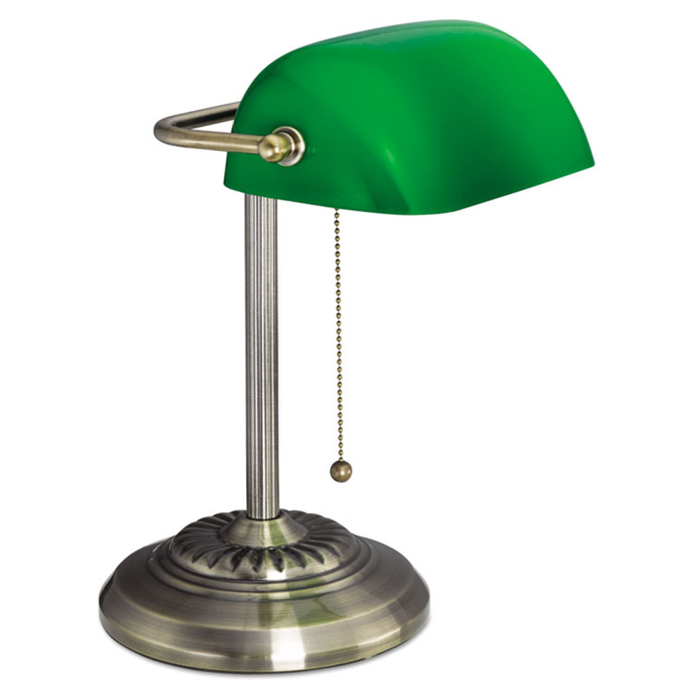 ALERA LMP557AB Traditional Banker's Lamp, Green Glass Shade, 10.5w x 11d x 13h, Antique Brass