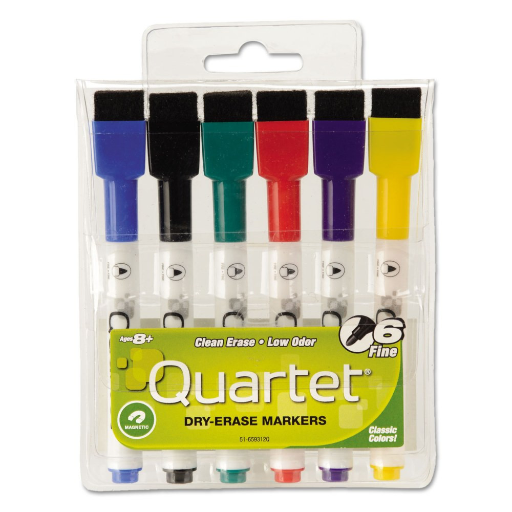 ACCO BRANDS USA, LLC 51659312Q Quartet ReWritables Mini Dry-Erase Markers, Magnetic, Assorted Classic Colors, 6 Pack - Fine Marker Point - Black, Red, Green, Blue, Purple, Yellow - 6 / Set