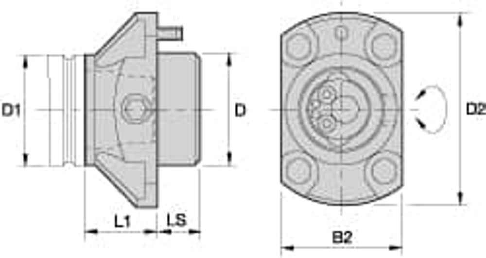 Kennametal 1021642 Neutral Cut, KM40 Modular Connection, Adapter/Mount Lathe Modular Clamping Unit