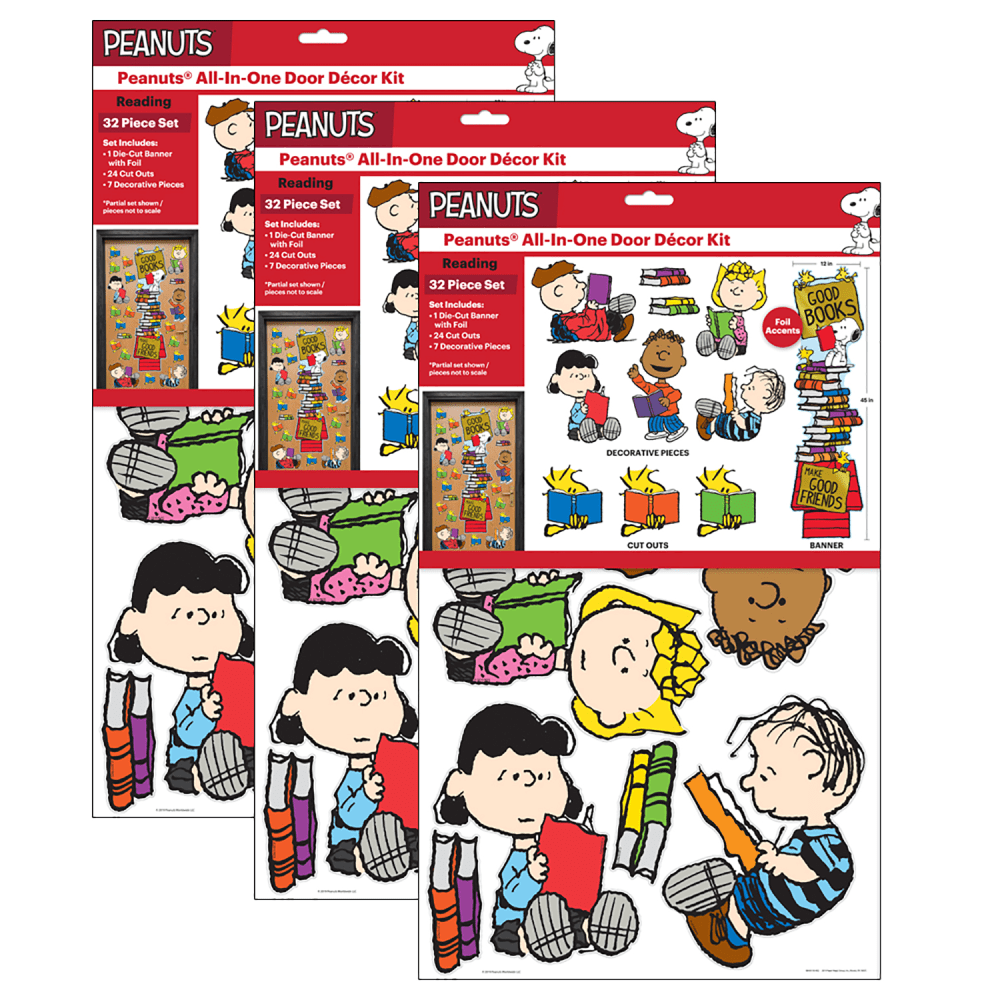 EDUCATORS RESOURCE Eureka EU-849315-3  School Reading All-In-One Door Decor Kits, 45in, Peanuts, 32 Pieces Per Kit, Pack Of 3 Kits