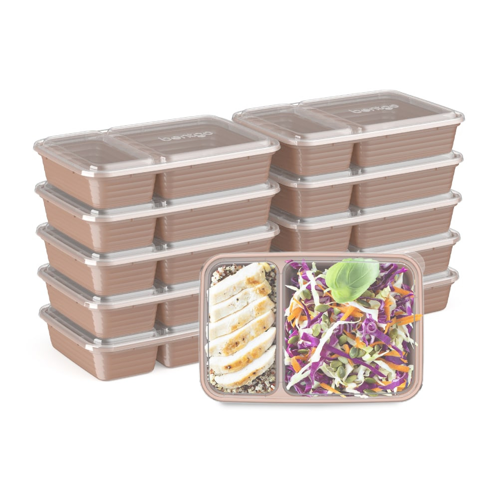 BEAR DOWN CONSULTING Bentgo BGPRP2-RG  Prep 2-Compartment Containers, 6-1/2inH x 6inW x 9inD, Rose Gold, Pack Of 10 Containers