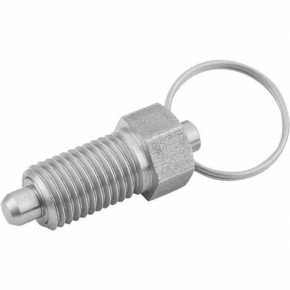 KIPP K0342.13004 M8x1.0, 13mm Thread Length, 0.1575" Plunger Diam, 0.1575" Plunger Projection, Stainless Steel Locking Pin Pull Ring Plunger