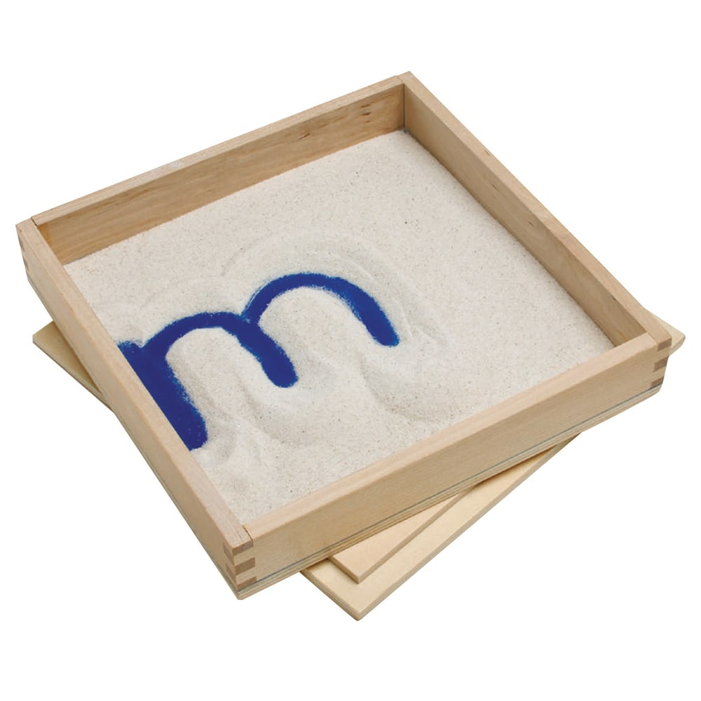 Writing in sand is an easy way for kids to practice proper letter formation and reinforce learning with a tactile experience. Thanks to a contrasting laminate bottom its easy to see each letter.  Helps children practice writing letters.  Solid wood frame offers strength.  Contrasting dark blue laminate bottom makes letters stand out.  Includes a lid and fine-grain sand.