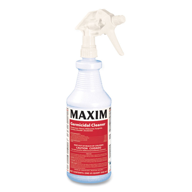 MIDLAB Maxim® 04100012 Germicidal Cleaner, Lemon Scent, 32 oz Bottle, 12 Bottles and 1 Trigger Sprayer/Carton