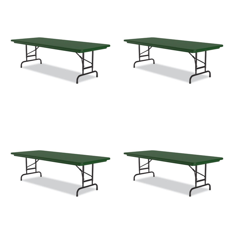 CORRELL, INC. RA3072294P Adjustable Folding Tables, Rectangular, 72" x 30" x 22" to 32", Green Top, Black Base, 4/Pallet