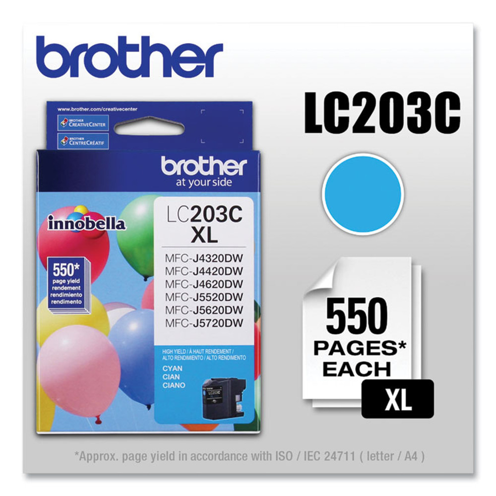 BROTHER INTL. CORP. LC203C LC203C Innobella High-Yield Ink, 550 Page-Yield, Cyan