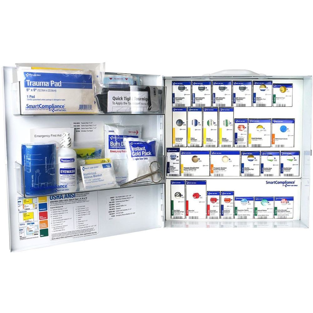 FIRST AID ONLY, INC. 91376 First Aid Only Smart Compliance ANSI B First Aid Large Metal Cabinet With Medication, 16-1/2inH x 15-3/4inW x 15-1/2inD, White