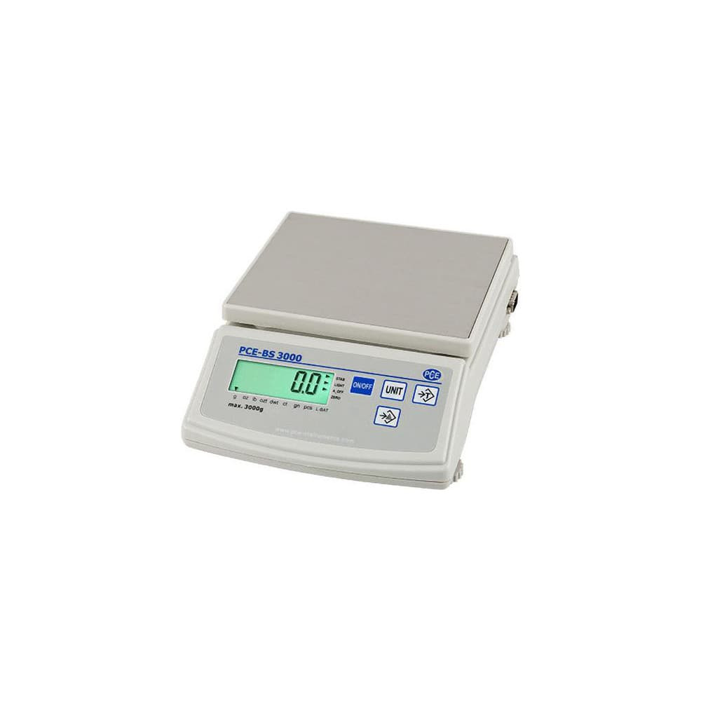 PCE Instruments PCE-BS 3000 Shipping & Receiving Platform & Bench Scales; System Of Measurement: grams; ounces; pounds ; Capacity: 3000.000 ; Calibration: Digital ; Graduation: 0.1000 ; Base Width: 9.65 ; Base Length: 6.5000