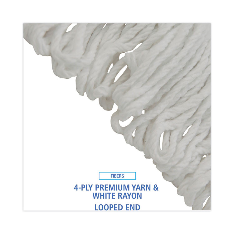 BOARDWALK 4024RCT Pro Loop Web/Tailband Wet Mop Head, Rayon, #24 Size, White, 12/Carton