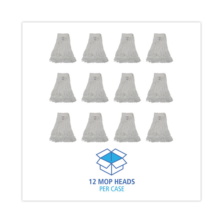 BOARDWALK 4024RCT Pro Loop Web/Tailband Wet Mop Head, Rayon, #24 Size, White, 12/Carton