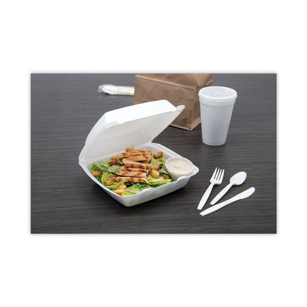 DART 85HT1R Foam Hinged Lid Containers, 8.38 x 7.78 x 3.25, White, 200/Carton