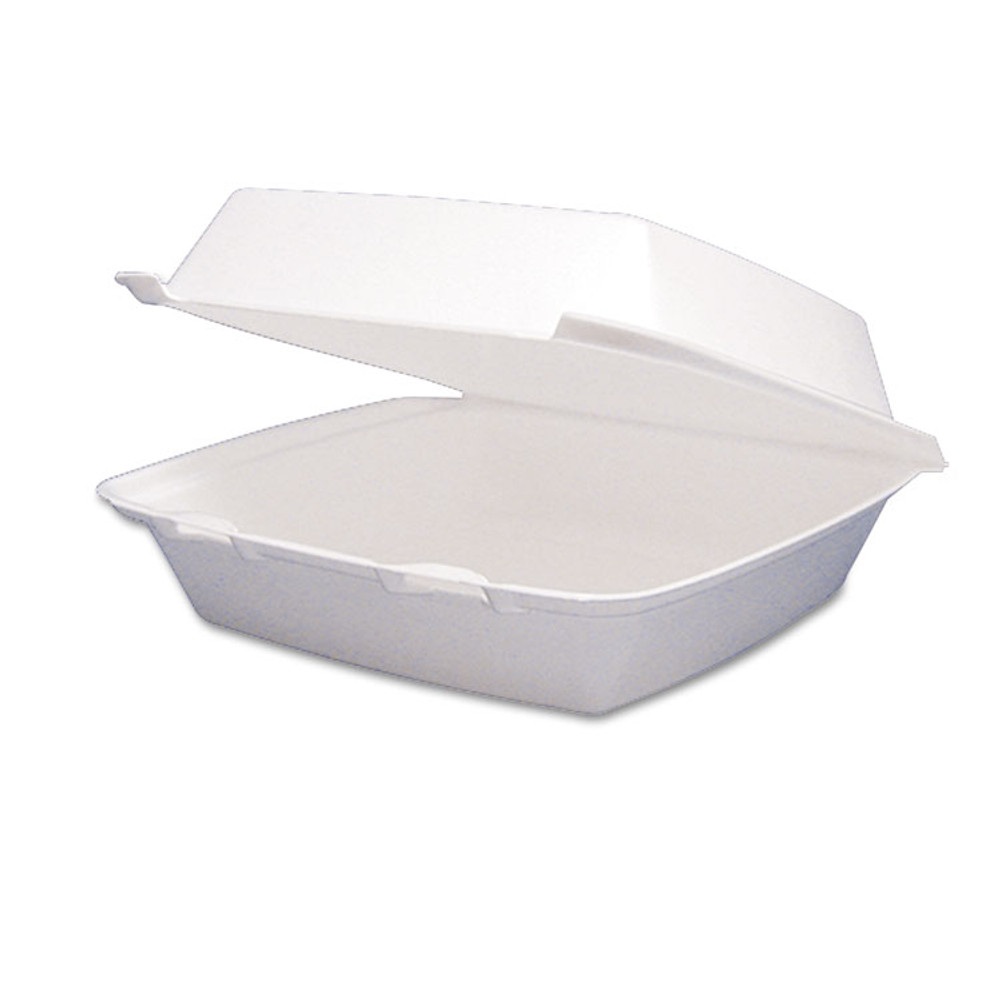 DART 85HT1R Foam Hinged Lid Containers, 8.38 x 7.78 x 3.25, White, 200/Carton