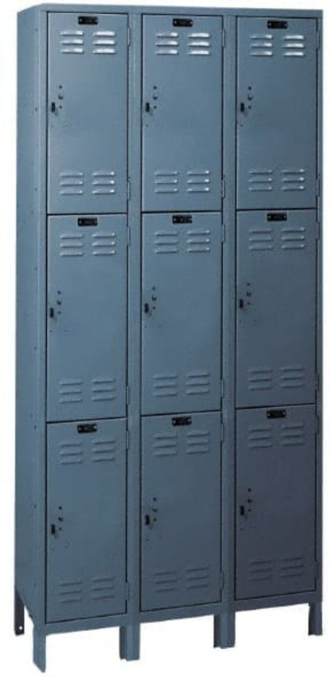 Hallowell UH3258-3HG 3-Wide Locker: 12" Wide, 14" Deep, 78" High, Padlock