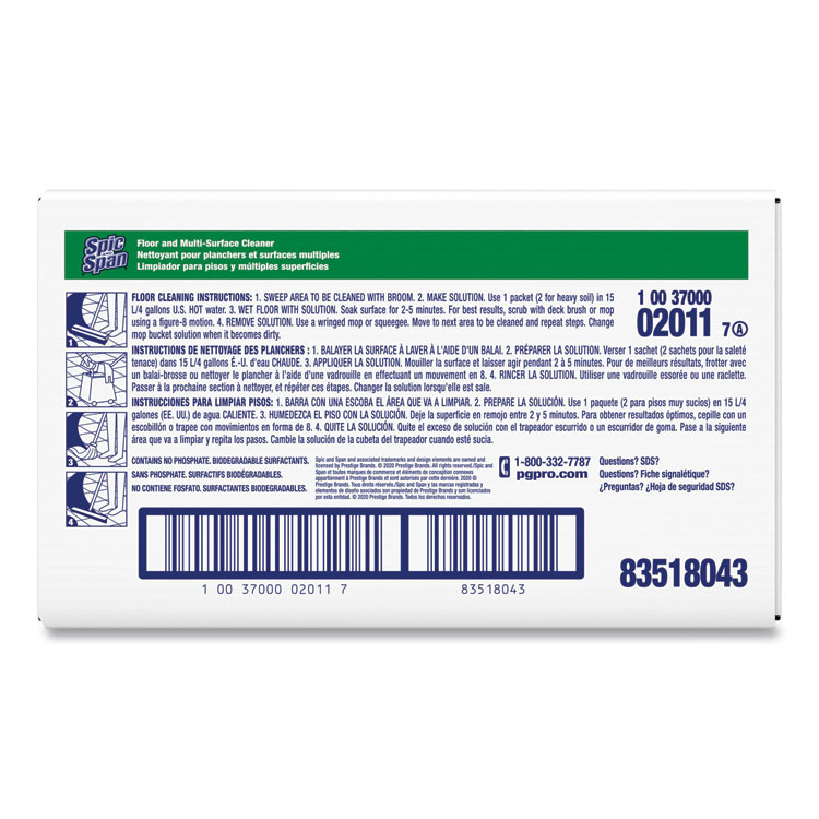 PROCTER & GAMBLE Spic and Span® 02011 Liquid Floor Cleaner, 3 oz Packet, 45/Carton