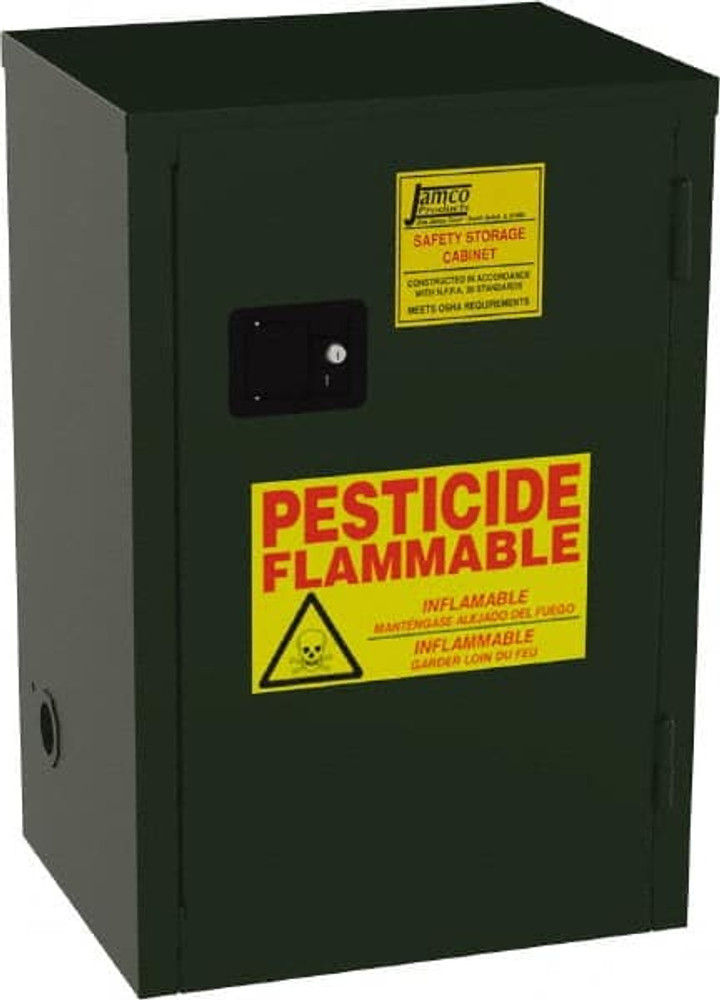 Jamco FL12-EP Flammable & Hazardous Storage Cabinets: 12 gal Drum, 1 Door, 1 Shelf, Manual Closing, Green