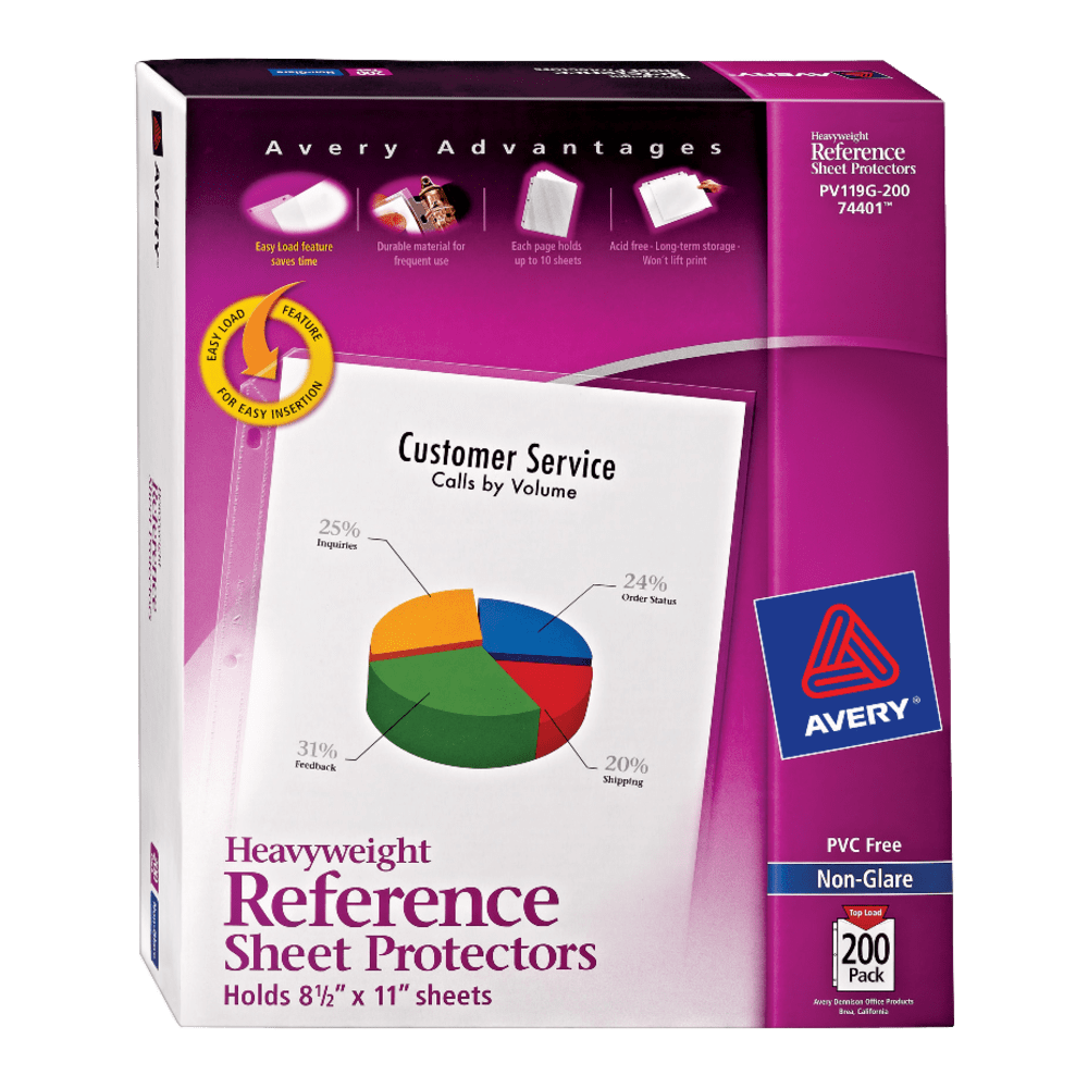 AVERY PRODUCTS CORPORATION Avery 74401  Non-Glare Heavyweight Sheet Protectors With Easy Load, 8 1/2in x 11in, Top Loading, Pack Of 200