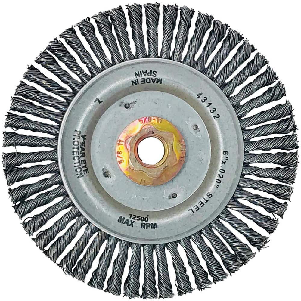 JAZ USA 44242B Wheel Brushes; Mount Type: Arbor Hole ; Wire Type: Knotted Stringer Bead Twist ; Outside Diameter (Inch): 7 ; Face Width (Inch): 3/16 ; Arbor Hole Thread Size: 5/8-11 ; Shank Diameter (Inch): 1/4