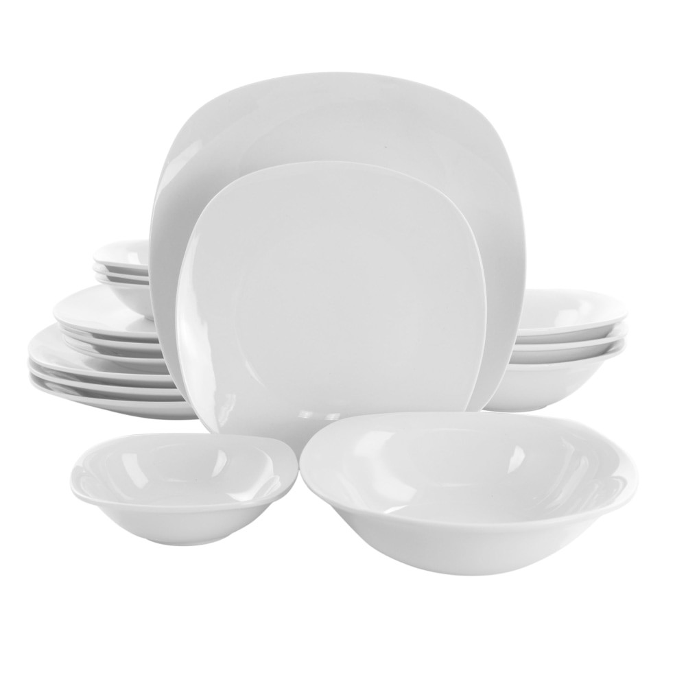 GIBSON OVERSEAS INC. Gibson Home 995114302M  Zen Cafe 16-Piece Square Dinnerware Set, White