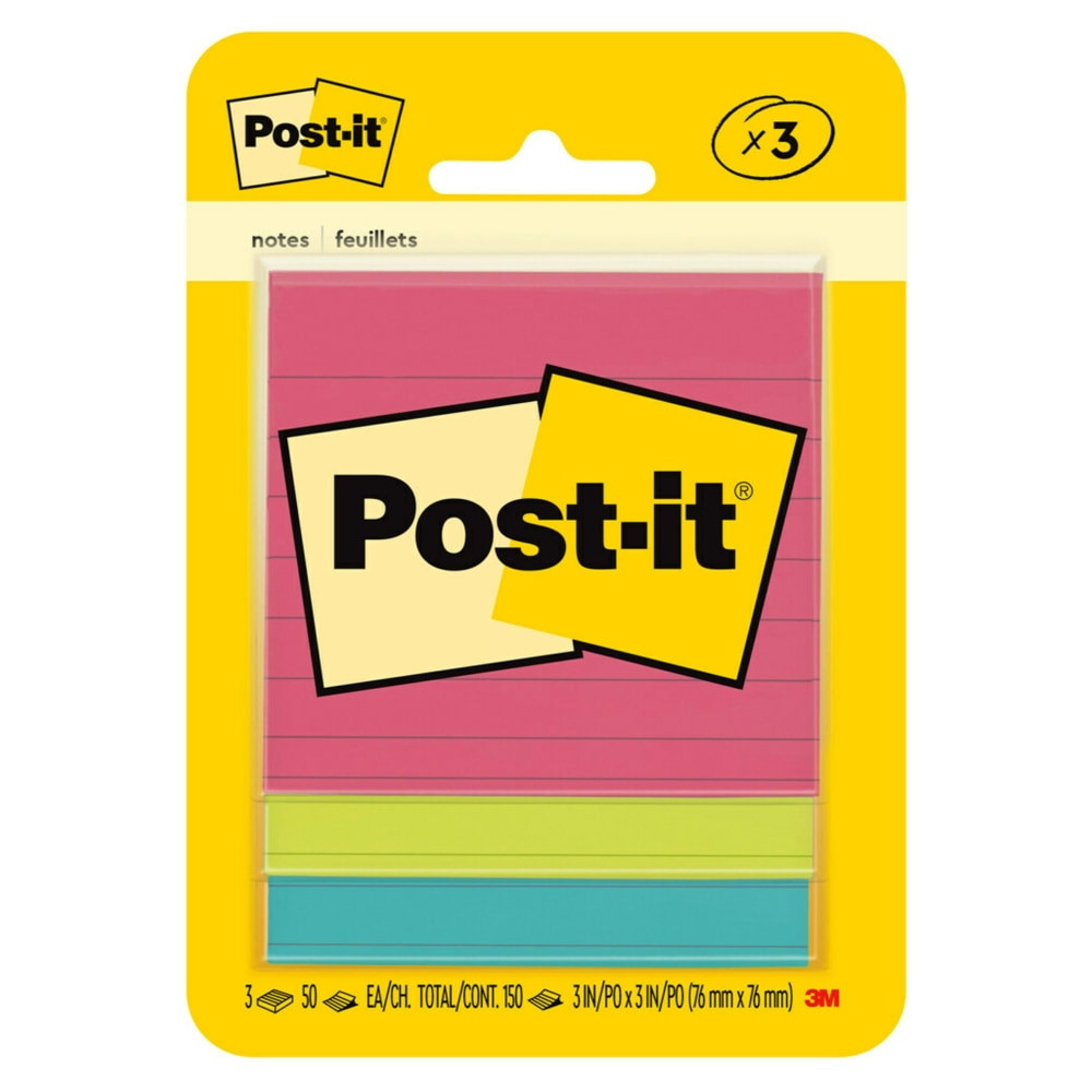 These sticky notes feature a unique adhesive designed for use on paper or in planners. Post-it Notes stick securely yet remove cleanly without damage. Keep your ideas across your notebooks, classroom books, calendars or other documents. No tape or tacks are needed with adhesive notes, saving you money and time on office products or school supplies. Ideal for writing notes or reminders to yourself or others, Post-it Notes are the perfect solution for time tracking, to-do lists, marking cables, color-coding documents, reminding kids to do chores, storyboarding and more.  STICKY NOTES: Post-it Notes are versatile, perfect for calendars, planning, quick reminders, daily planners, visual aids, labeling, marking dates, bookmarks, and more  IDEAL FOR: Post-it Notes are the perfect solution for reminders, time tracking, to-do lists, marking cables, color-coding documents, reminding kids to do chores, storyboarding and more  NO SURFACE DAMAGE: Post-it Notes stick securely and remove cleanly; no tape or tacks are needed, and the adhesive backing of these reusable sticky notes allows for easy repositioning  VARIOUS SIZES AND SHAPES: Available in different sizes, with or without lines, to cater to your specific needs  EYE-CATCHING COLORS: Vibrant and colorful reminders are more likely to grab attention and be noticed  EXPLORE OUR COLLECTIONS: With 11 color collections, the Post-it Brand offers a wide range of options to suit every style and preference, whether at home, in school, or at the office  AMERICAs #1 FAVORITE STICKY NOTE: You are more likely to achieve your goals when you write them down  GET ORGANIZED: Each pack includes 3 pads of 3 in. x 3 in. notes, with 50 sheets per pad, great for your office, work area, or classroom  INTRODUCING THE POPTIMISTIC COLLECTION: Give your messages pop and optimism with the bright colors of Aqua Splash, Guava, Power Pink, Acid Lime, and Vital Orange  ORIGINAL CREATOR: Made in the USA with globally sourced materials, the one and only Post-it Note was originally created by Post-it Brand  RECYCLABLE: All Post-it Notes are sourced from certified, renewable and responsibly managed forests; also, Post-it Notes are recyclable