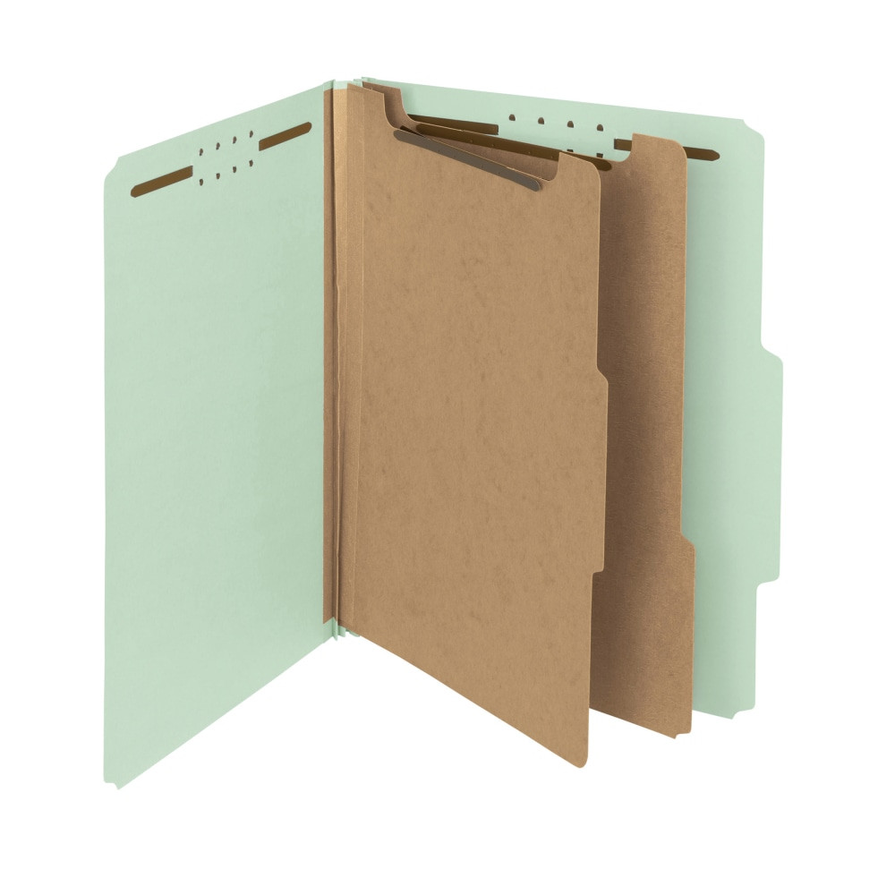 SMEAD MFG CO 14023 Smead Pressboard Classification Folders, 2 Dividers, Letter Size, 100% Recycled, Gray/Green, Box Of 10